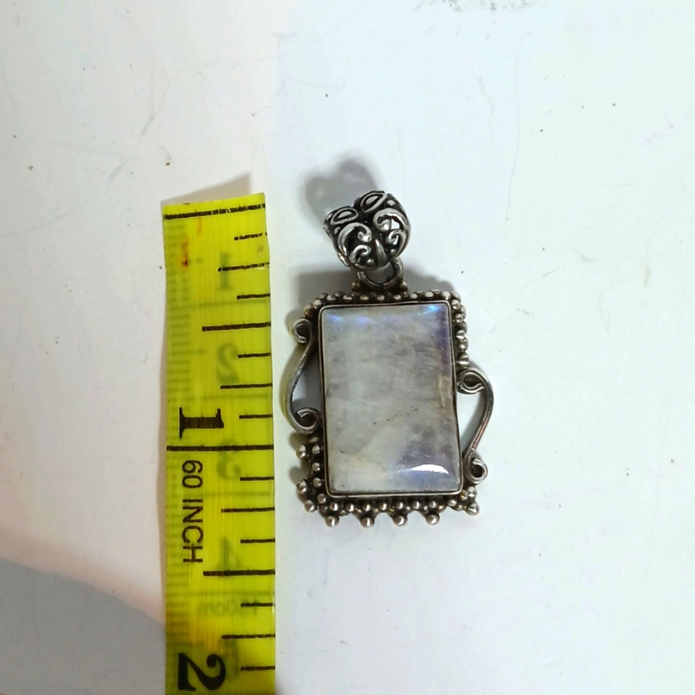 Rainbow Moonstone Rectangular Sterling Silver Pen… - image 5